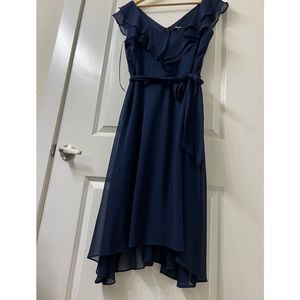 DKNY-Dona Karen Chiffon ruffled dress navy blue